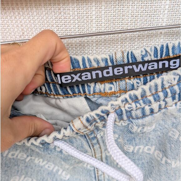 Alexander Wang Blue & White Logo Print Jogger Disstressed Cropped Jeans, size S - Picture 3 of 10